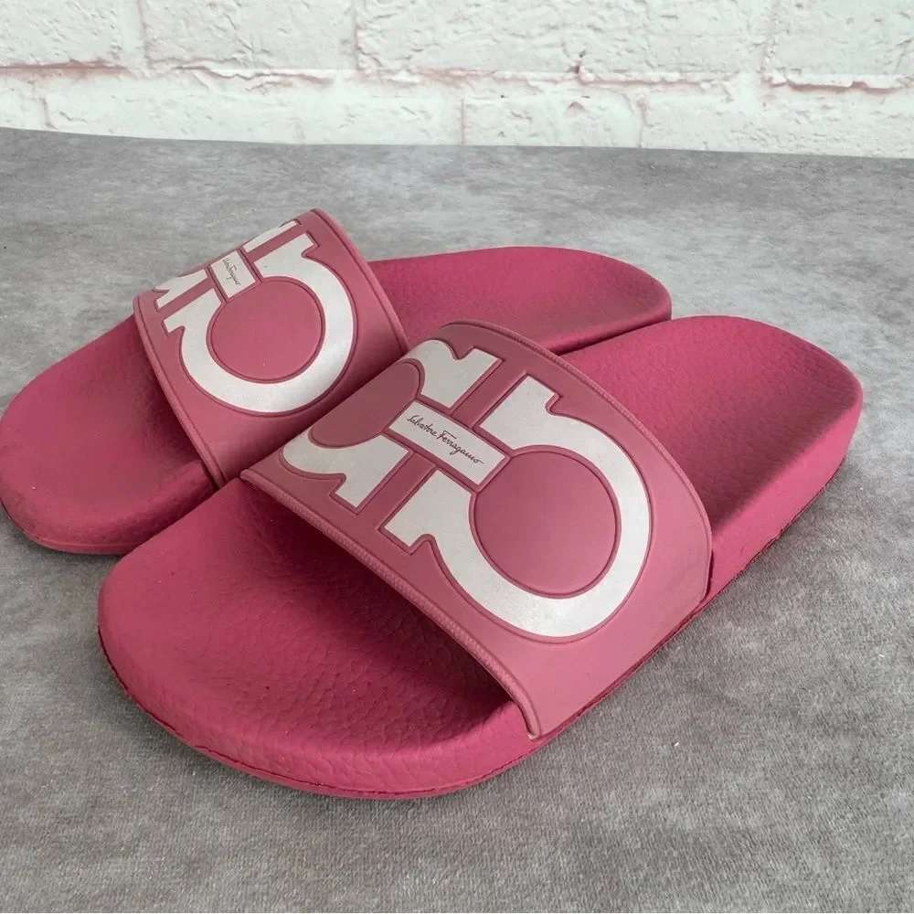 Salvatore Ferragamo Groove Pool Slides Pink 5